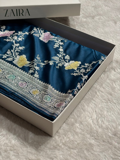 Banarasi German Blue Shades Jaal With Minakari Mashru Silk Saree MCS63