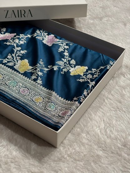 Banarasi German Blue Shades Jaal With Minakari Mashru Silk Saree MCS63
