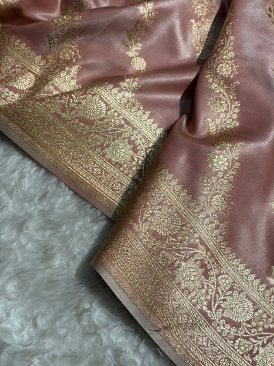 Banarasi Light Weight Satin Silk Mauve Cross Pattern SS10