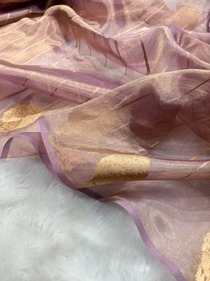 Lavender Bananasi Floral Shades Pure Tissue Silk Saree PT-41