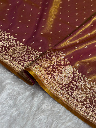 Satin Silk Saree Floral Boota in Magentic Gold Shades SS28