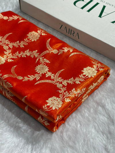 Satin Silk Banarasi Jaal In Fire Gold Shades SS18