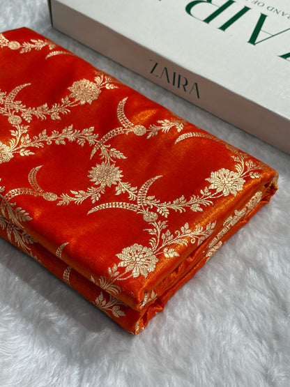 Satin Silk Banarasi Jaal In Fire Gold Shades SS18