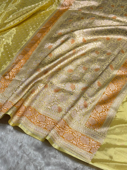 Lemon Shades With Contrast Border Crepe Silky Katan Banarasi Saree CSK-04