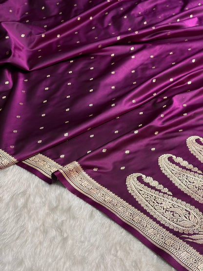 Premium Banarasi Satin Katan Saree in Wine Shades SK90