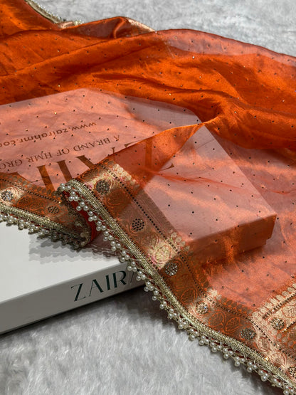 Orange Shades Pure Tissue Silk With Banarasi Swarovski Work Saree with Brocade Blouse BPGPT-09