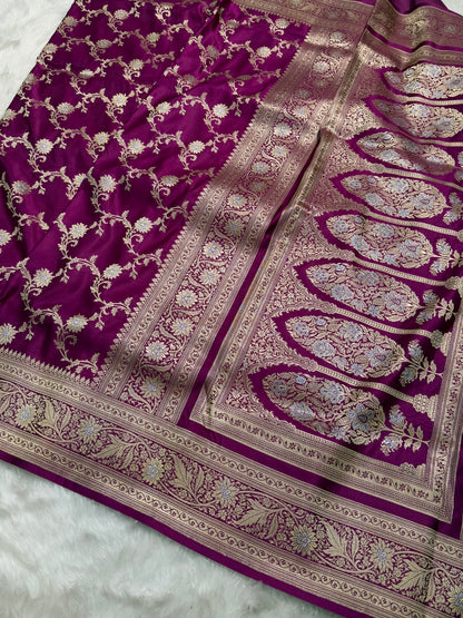 Premium Magenta Minakari Banarasi Jaal Katan Silk Saree