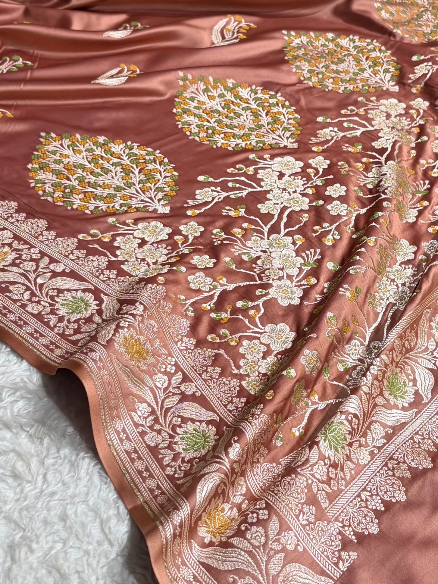 Copper Shades Banarasi Boota Pattern Minakari Floral Mashru Silk Saree MSM-121