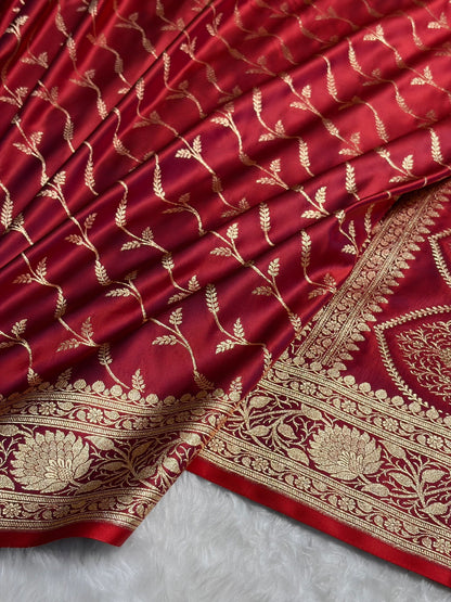 Reddish Magenta Pattern Satin Katan Silk saree SK37