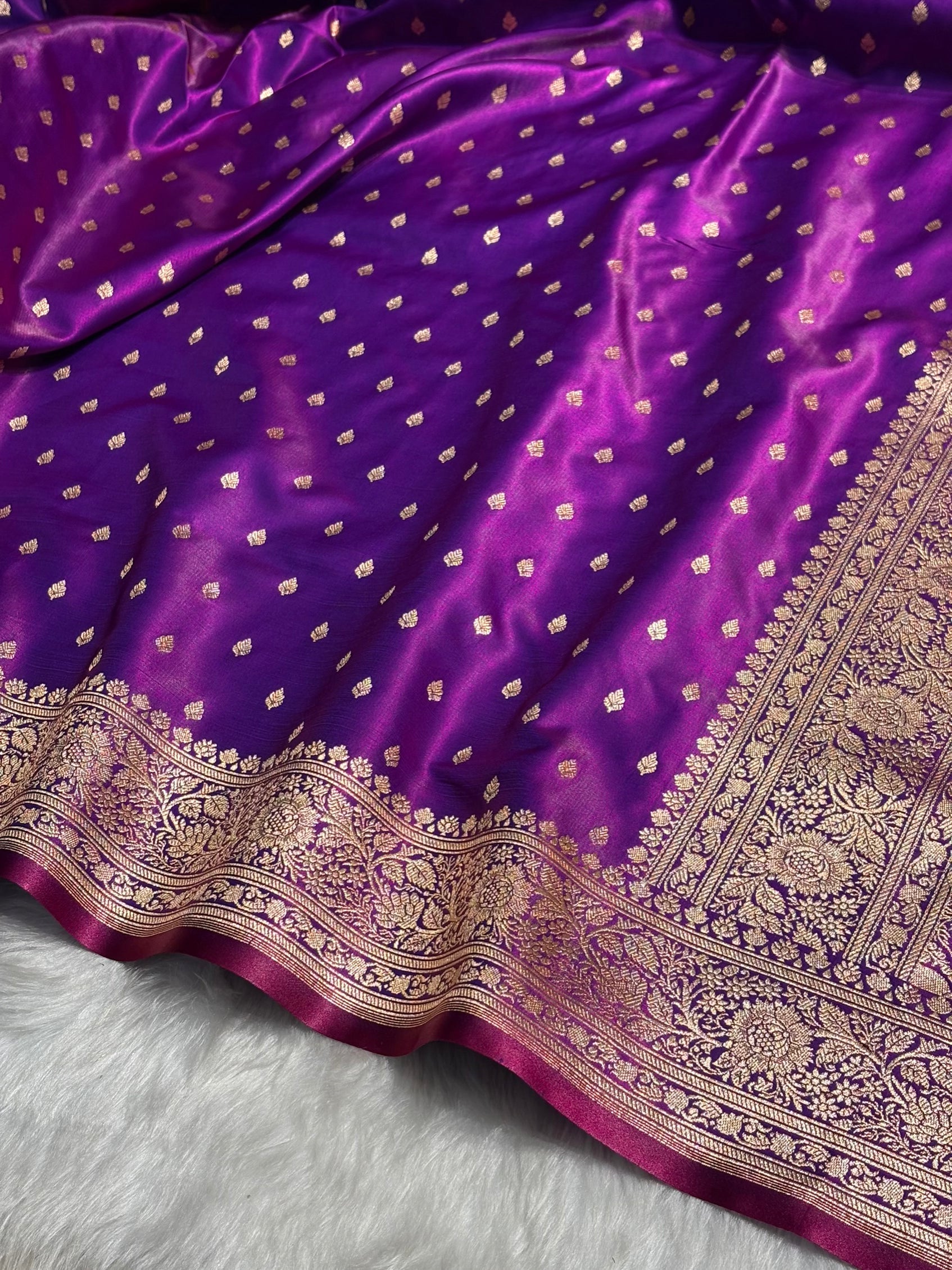 Ultra Light Weight Satin Silk Booti in Purple Cross Shades SS06