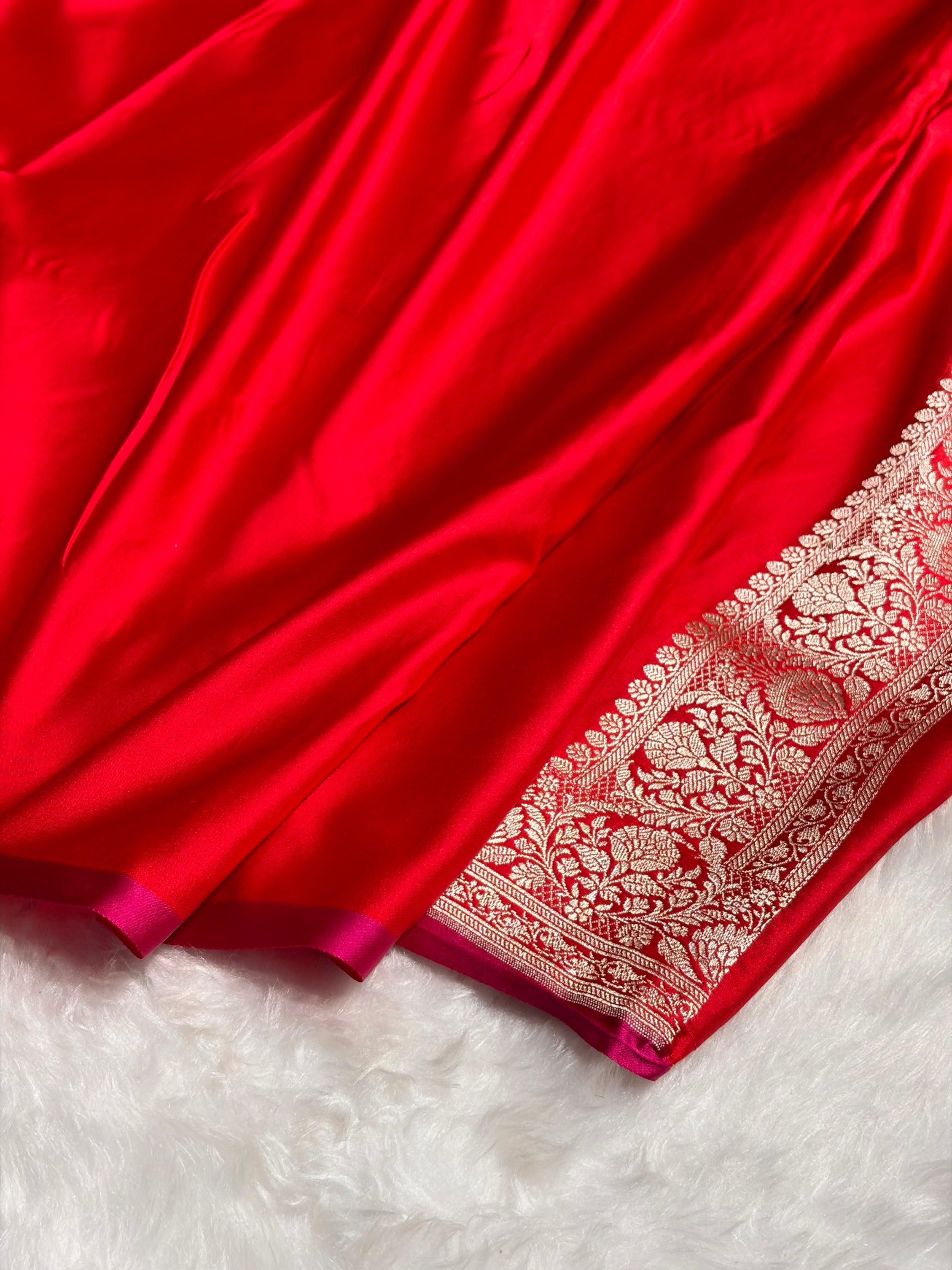 Red Shades Floral Booti Mashru Silk Saree MSM-69