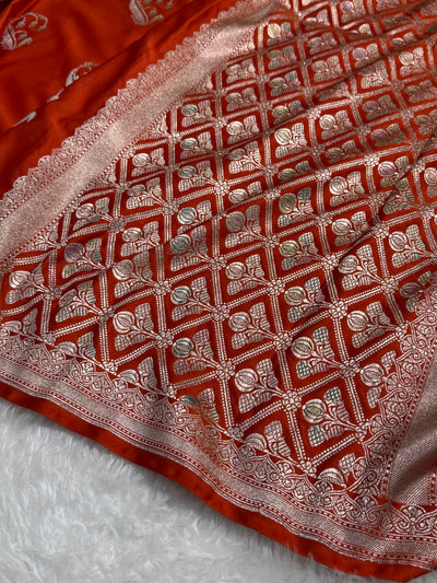 Rust Orange Unique Boota Motif Mashru Silk Saree MCS12