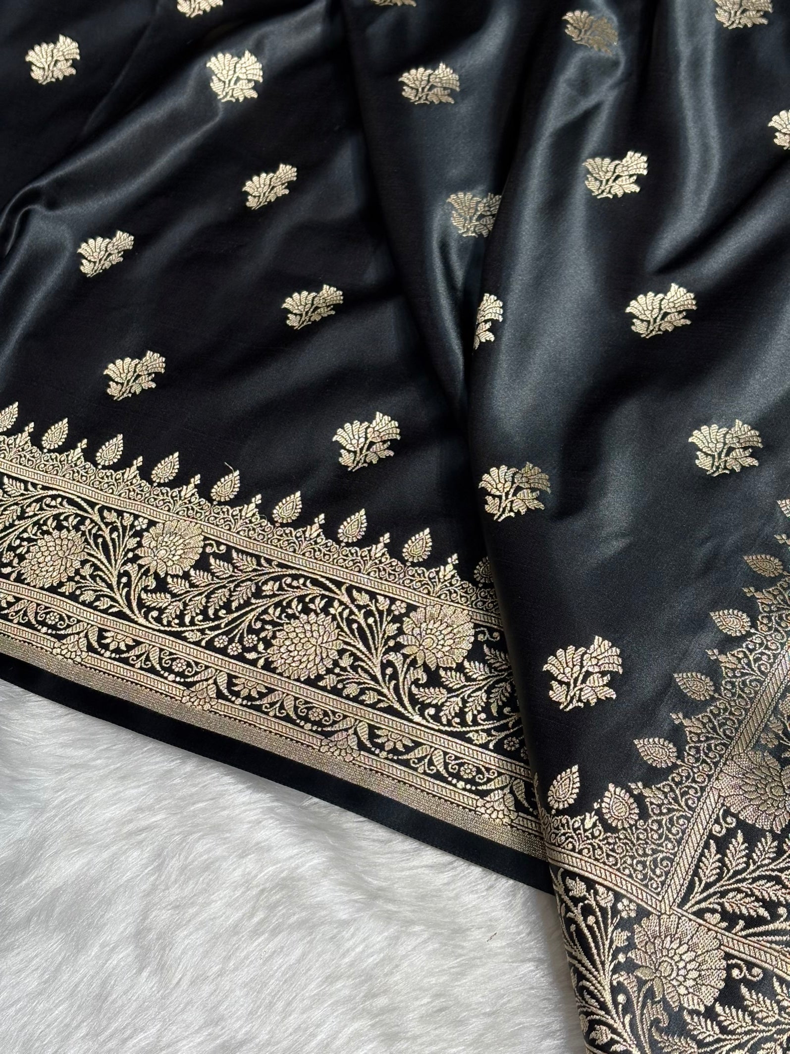 Black Shades Floral Boota Satin Katan Silk saree SK32