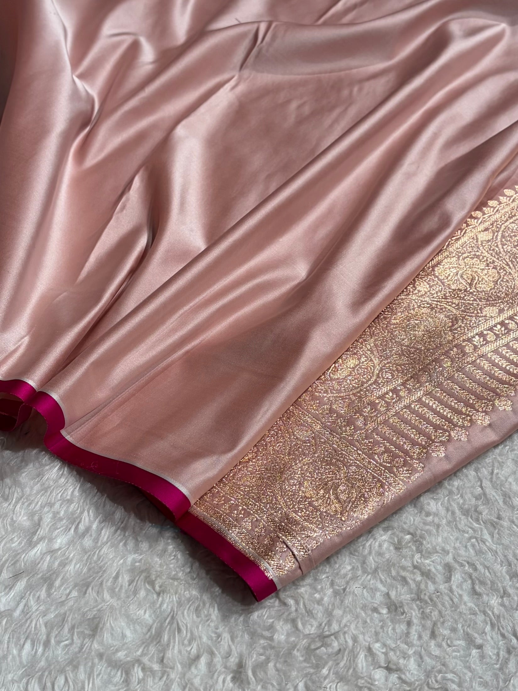 Banarasi Satin Katan Saree in Rose Gold Shades SK130