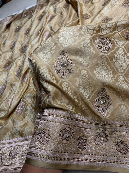 Tusser Shades Tanchoi Motif With Swarovski Work Mashru Silk Saree BMST-14