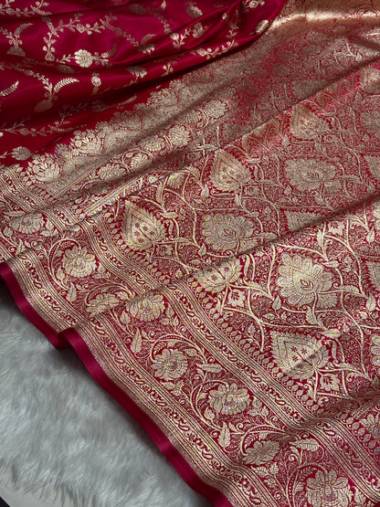 Reddish Pink Shades Banarasi Satin Silk Saree SS34