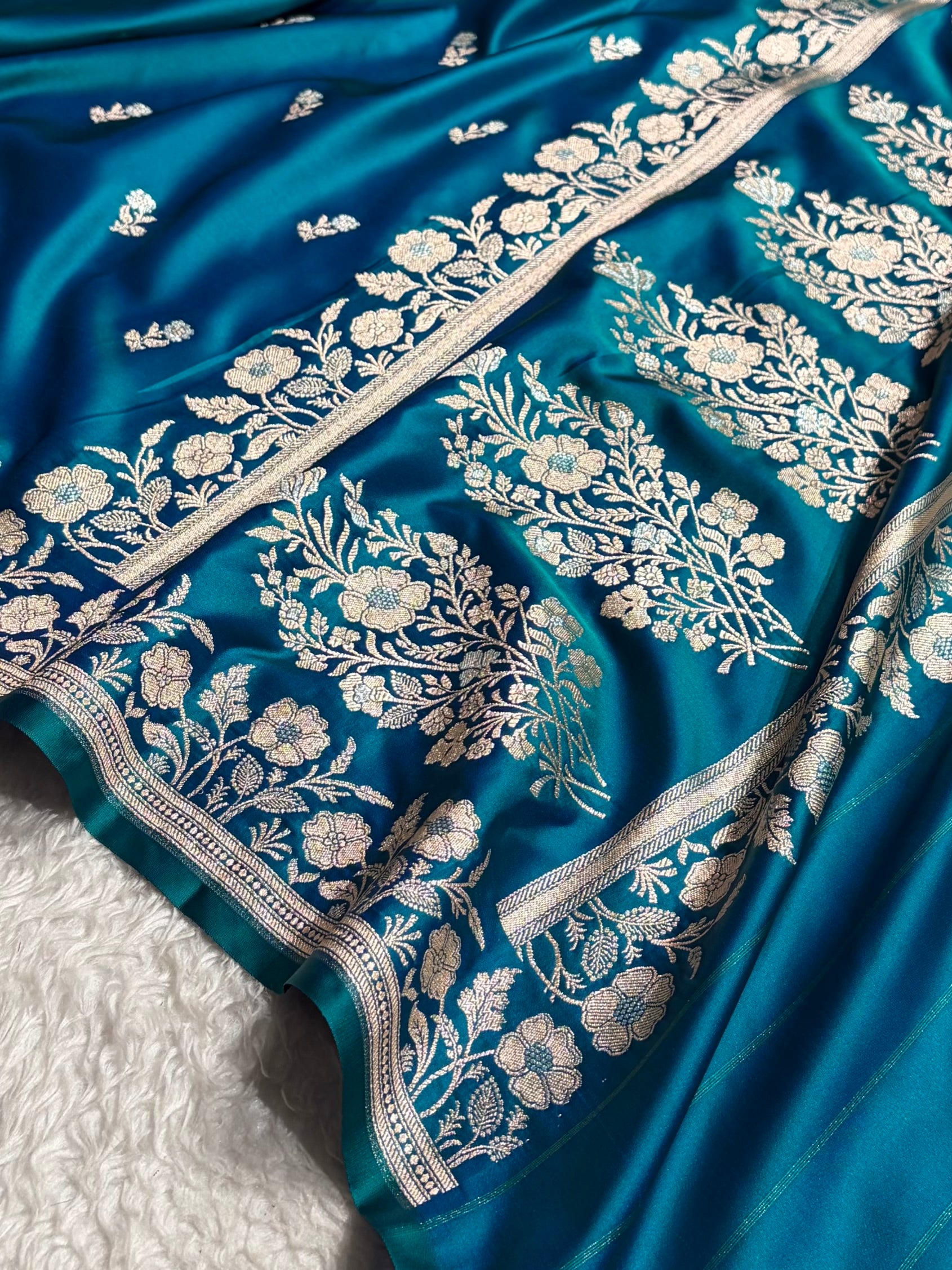 Peacock Boota With Floral Border Mashru Silk Saree MSM-86
