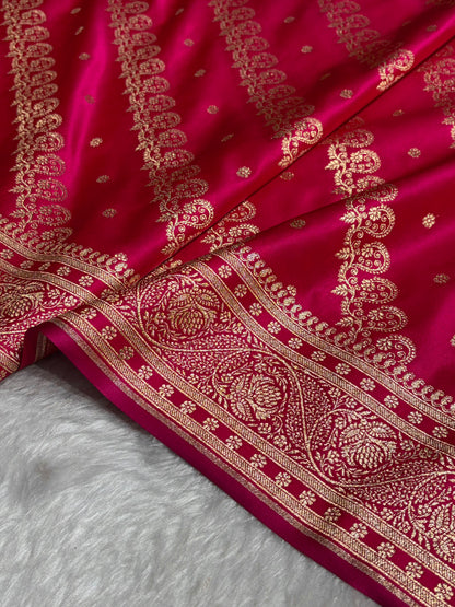 Cross Rani Shades Cross Floral Pattern Satin Katan Silk Saree SK79