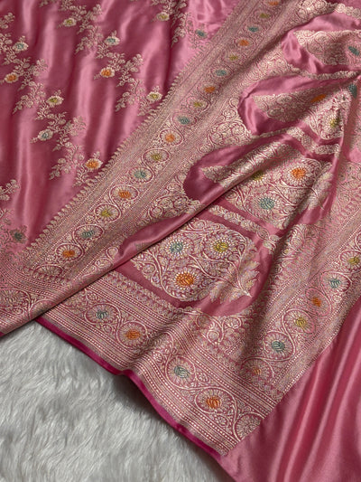 Blush Pink Minakari Banarasi Cross Mashru Silk Saree MCS01