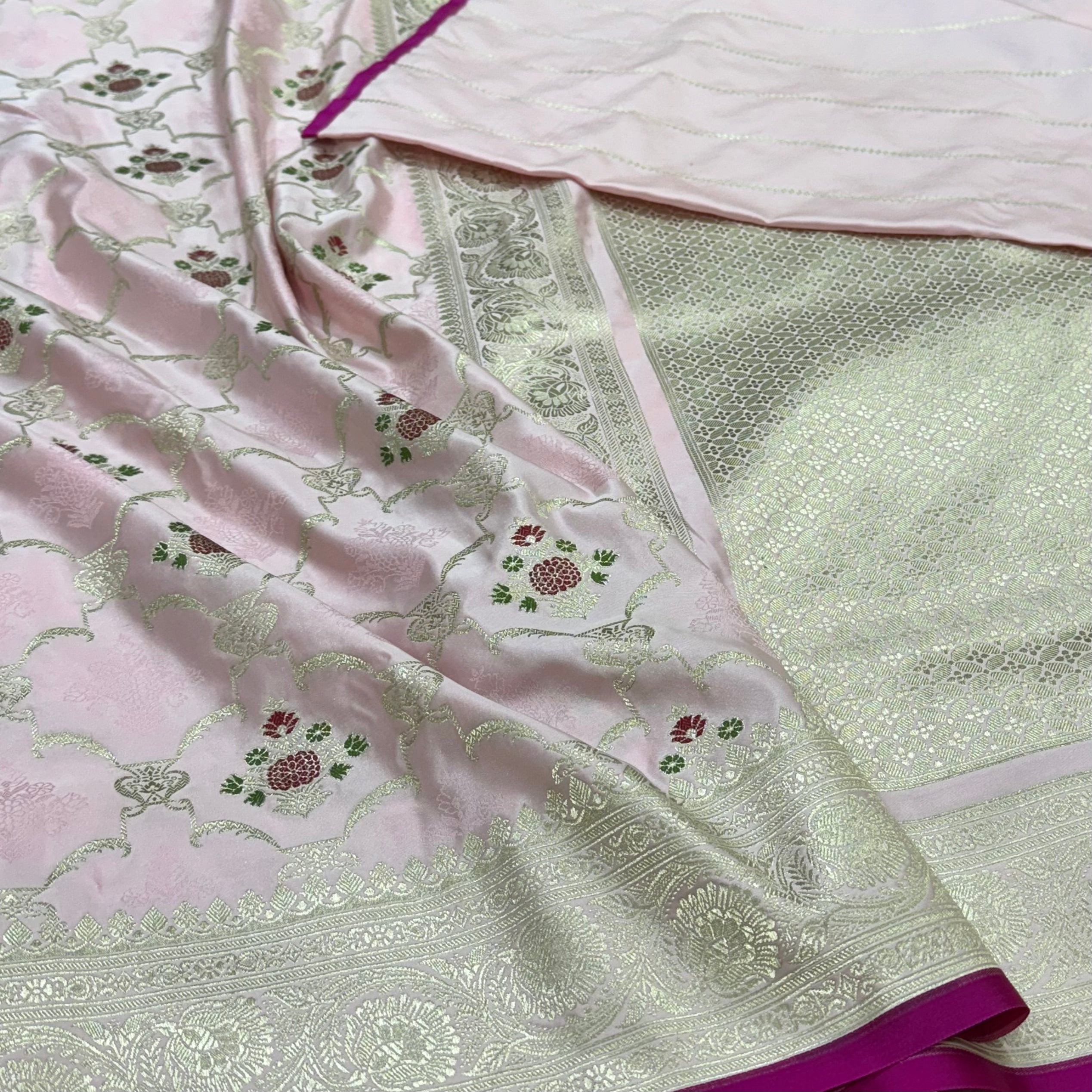 Blush Pink Tanchoi Mashru Silk with Minakari Boota