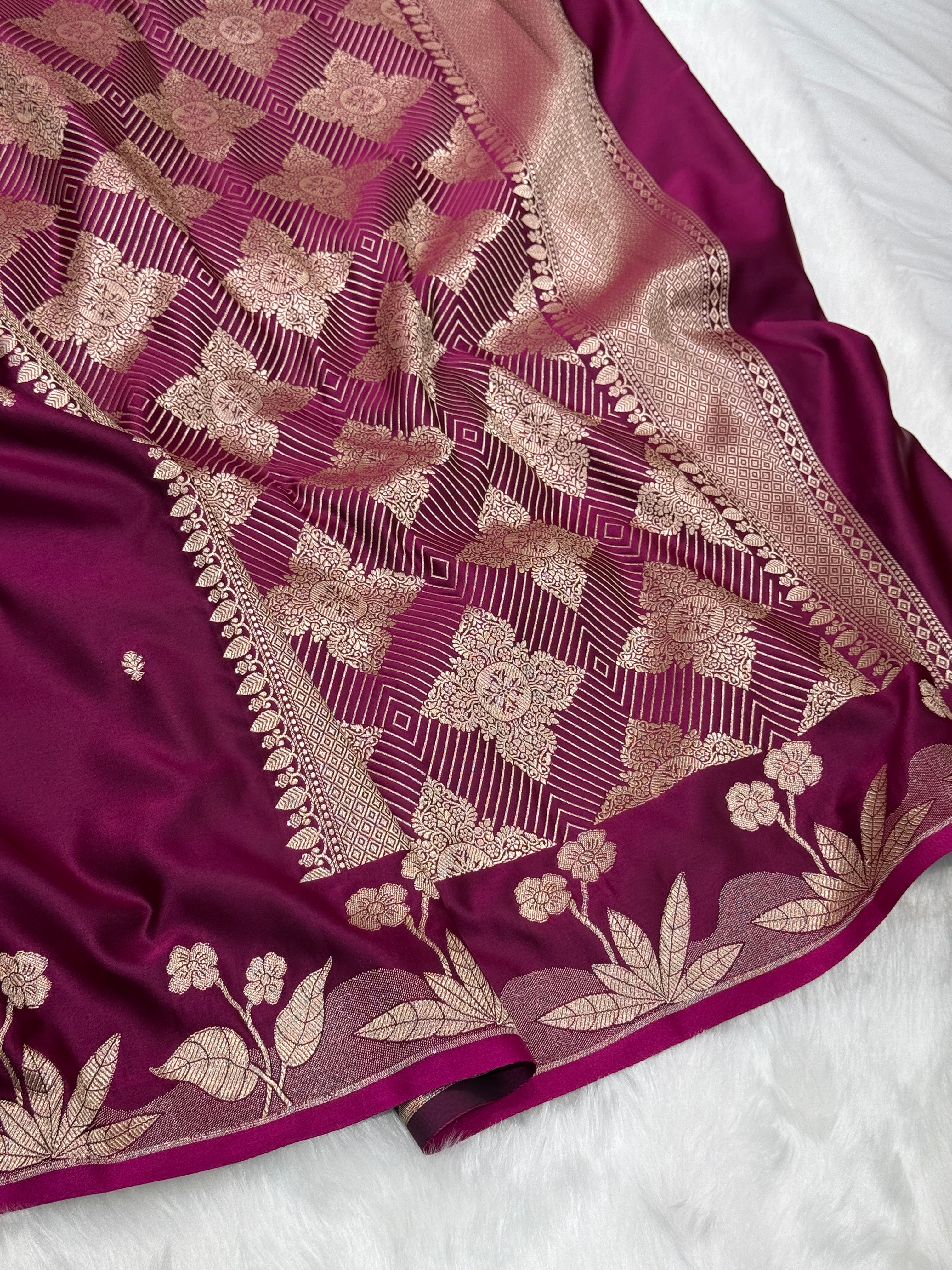 Wine  Floral Booti Mashru Silk Saree  MSM-68