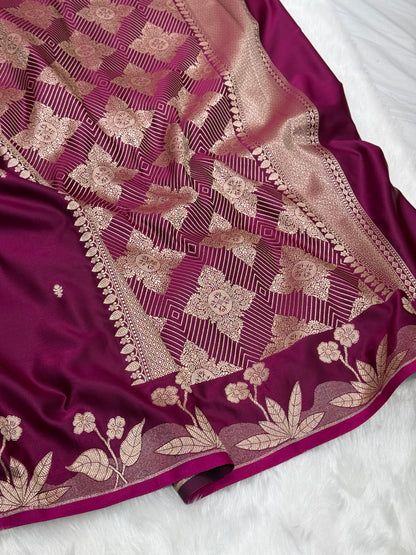 Wine  Floral Booti Mashru Silk Saree  MSM-68
