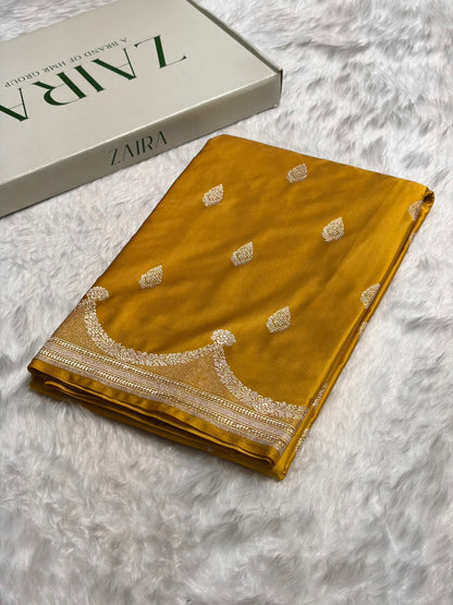 Mustard Gold Shades Scallop Mashru Silk Saree MS20