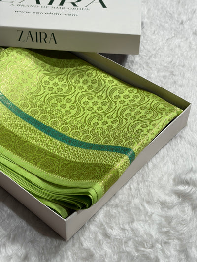 Banarasi Light Green Shade Flower Minakari Brocade Pure Caramel Mango Silk Saree CS-22