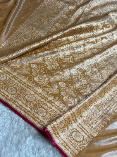 Banarasi Ivory Shades Cross Pattern Banarasi Satin Silk Saree SS52