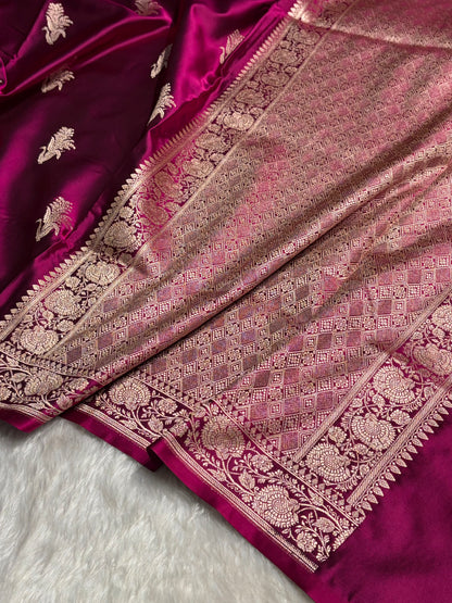 Wine Boota With Floral Border Mashru Silk Saree MSM-89