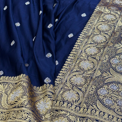 Mashru Katan Meena Silk Saree in Navy Shades.