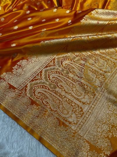 Banarasi Satin Katan Saree Floral Booti Pattern in Gold Shades SK147
