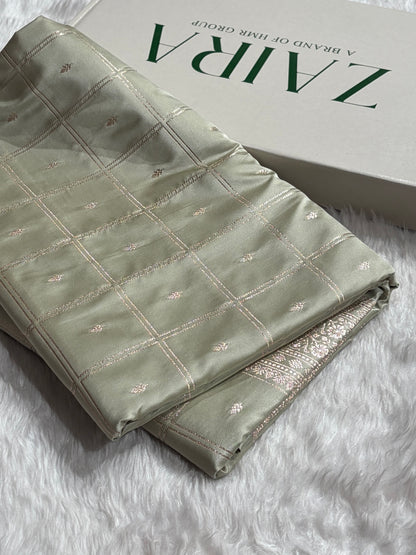 Pastel Pista Shades Banarasi With Floral Border Mashru Silk Saree MSM-124