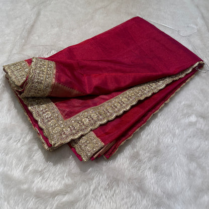 Semi Pure Tissue Silk Saree with Heavy Gotta Patti in Ruby Pink Shades TGP09