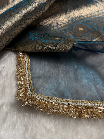 German Blue Shade Pure Tissue Silk Saree with Gota Patti PTGP-17