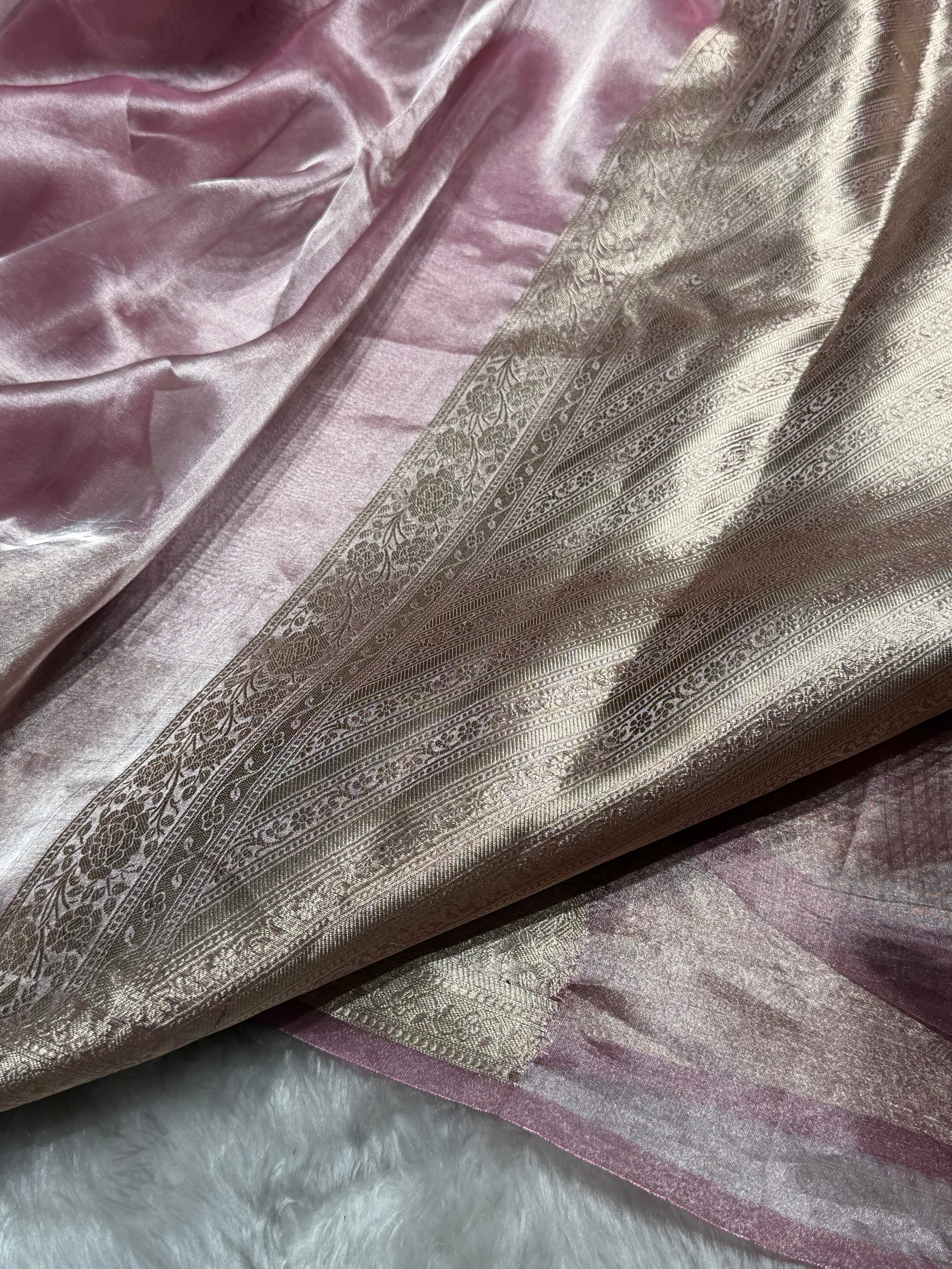 Baby Pink Shades Pure Tissue Silk Saree with Brocade Blouse PT-08