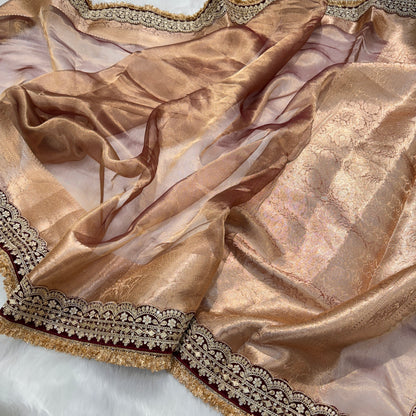 Brown Shade Pure Tissue Silk Saree with Gotta Patti PTGP8