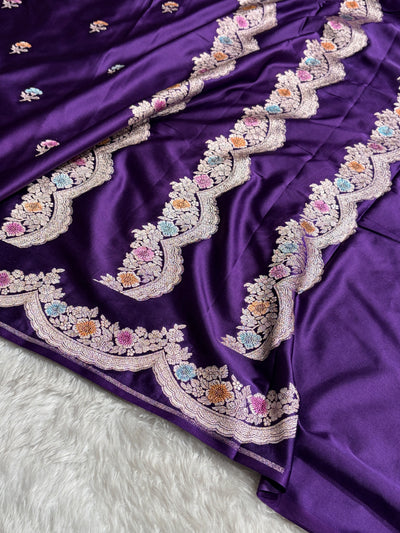 Purple Shades Minakari Scallop Booti Mashru Silk Saree MCS27
