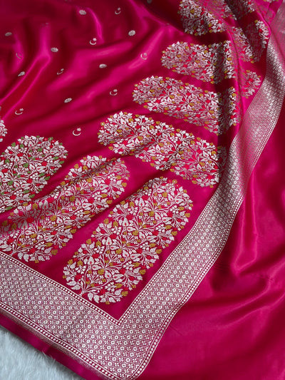 Rani Shades Banarasi With Floral Minakari Pattern Mashru Silk Saree MSM-131