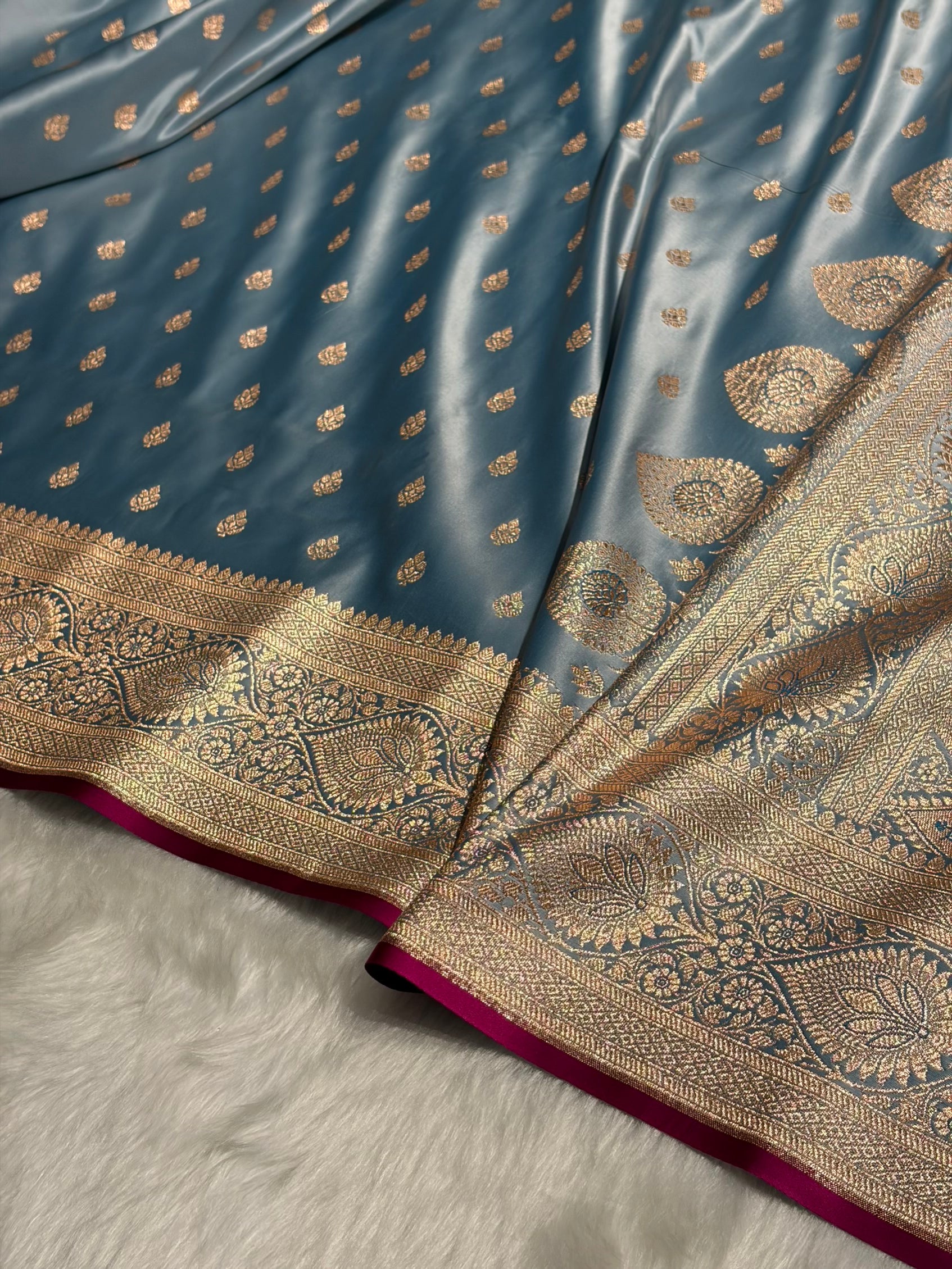 Nile Blue booti Katan Silk saree SK10