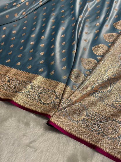 Nile Blue booti Katan Silk saree SK10