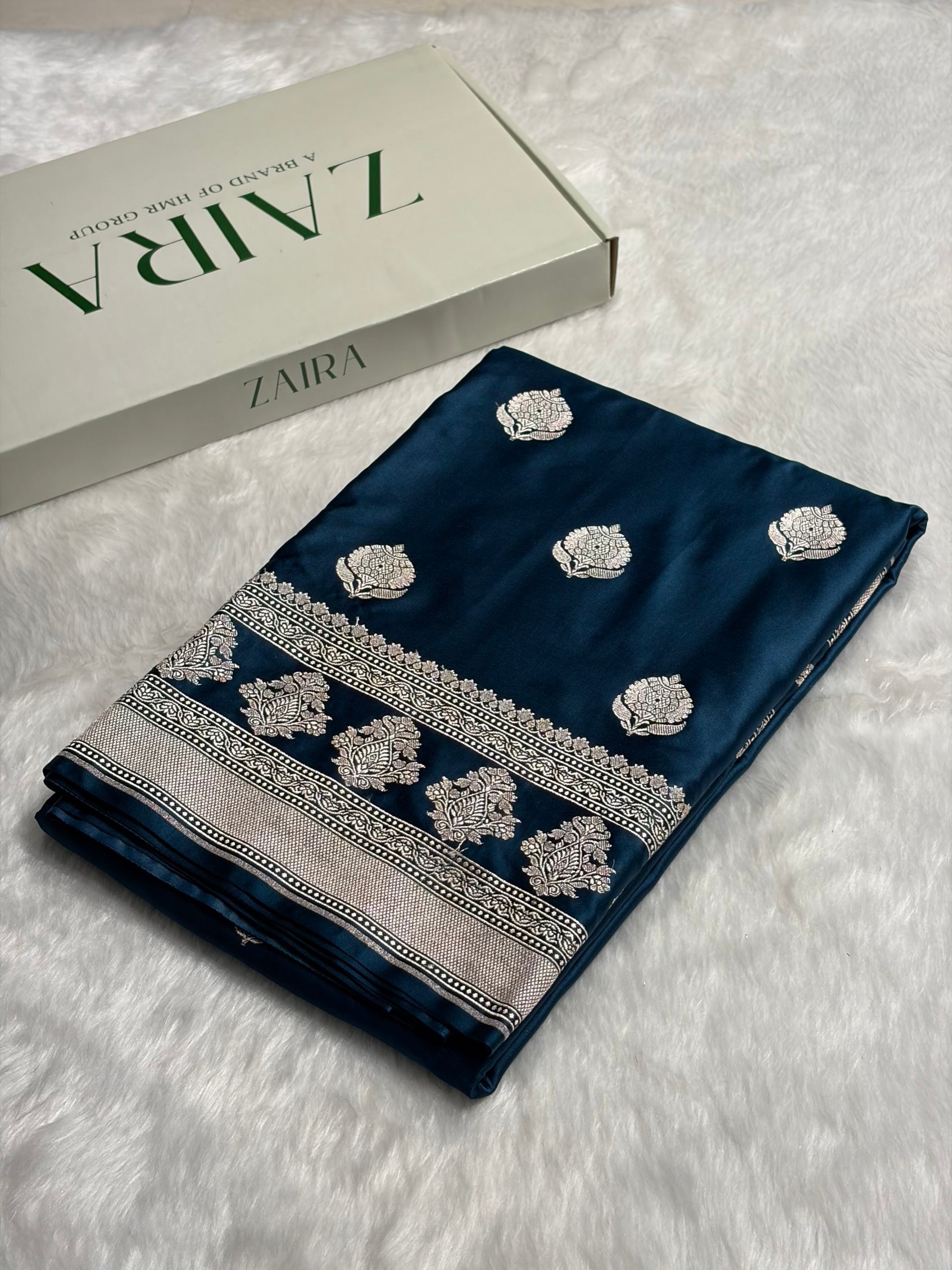 German Blue Boota Motif Mashru Silk Saree MS43