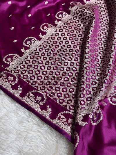 Banarasi Wine Shades With Floral Mashru Silk Saree MCS91