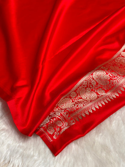 Red Boota With Floral Border Mashru Silk Saree MSM-89