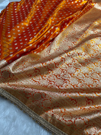 Gold Shades Satin Silk Banarasi Saree X Ghongroo SS01xG