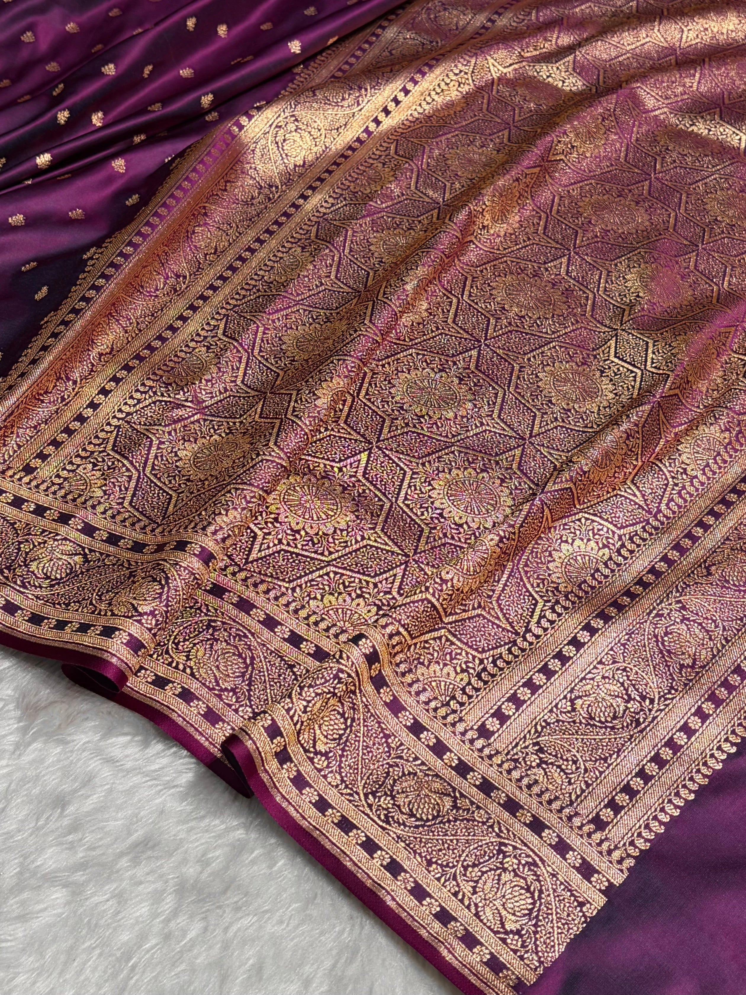 Wine Floral Pattern Satin Katan Silk Saree SK78
