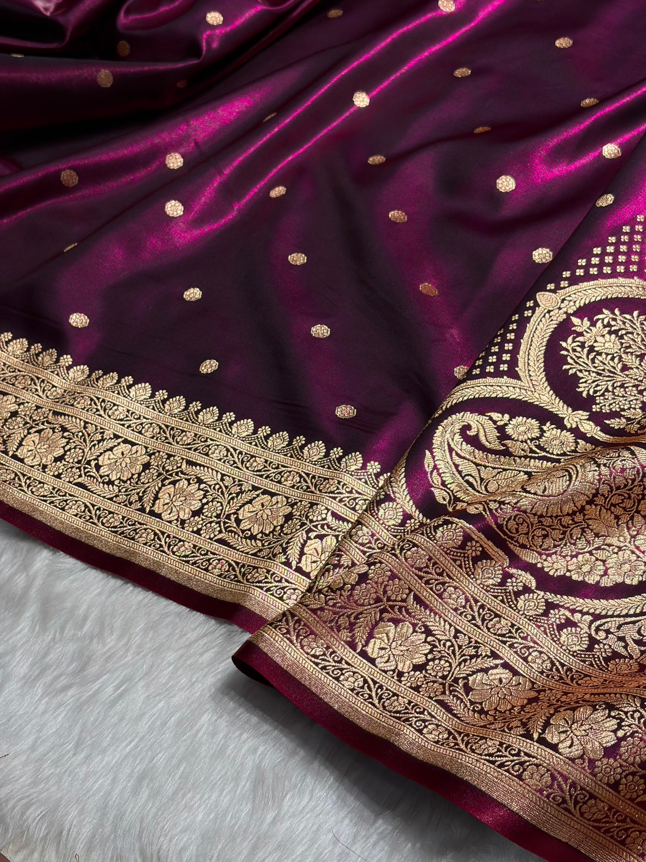 Satin Silk Saree Banarasi Booti in Wine Shades SS29
