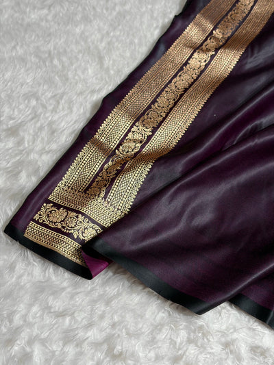 Banarasi Satin Katan Saree With Booti Pattern in Dark Wine Shades SK125