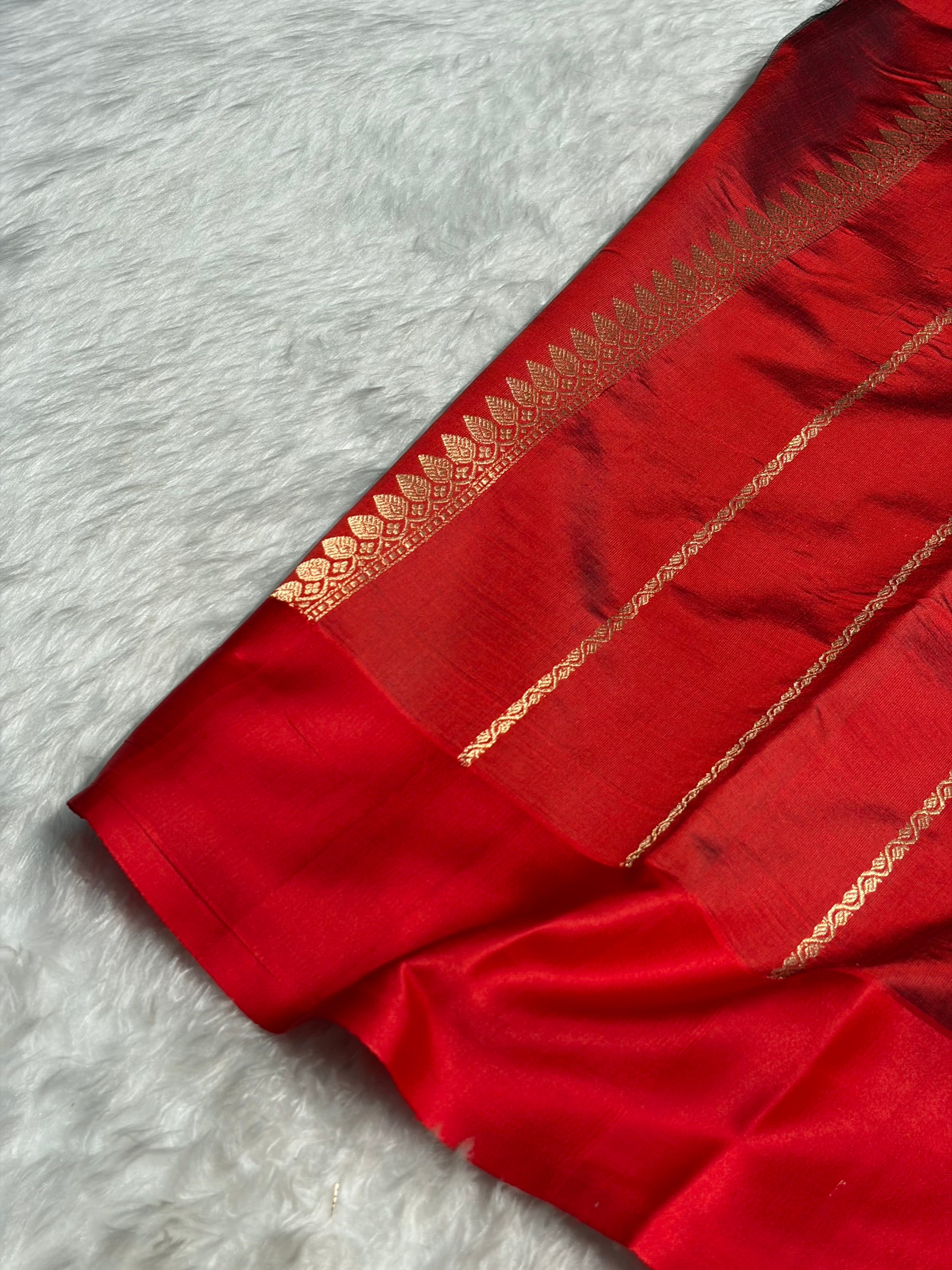 Contrast Pure Banarasi Organza Royal Blue With Maroon Floral Banarasi Silk Saree PO-13