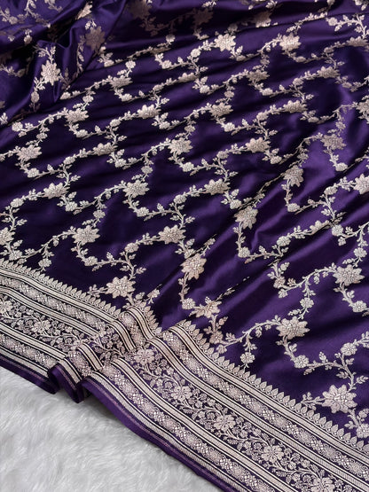 Purple Shades Jaal Pattern Floral Jaal Mashru Silk Saree MS07